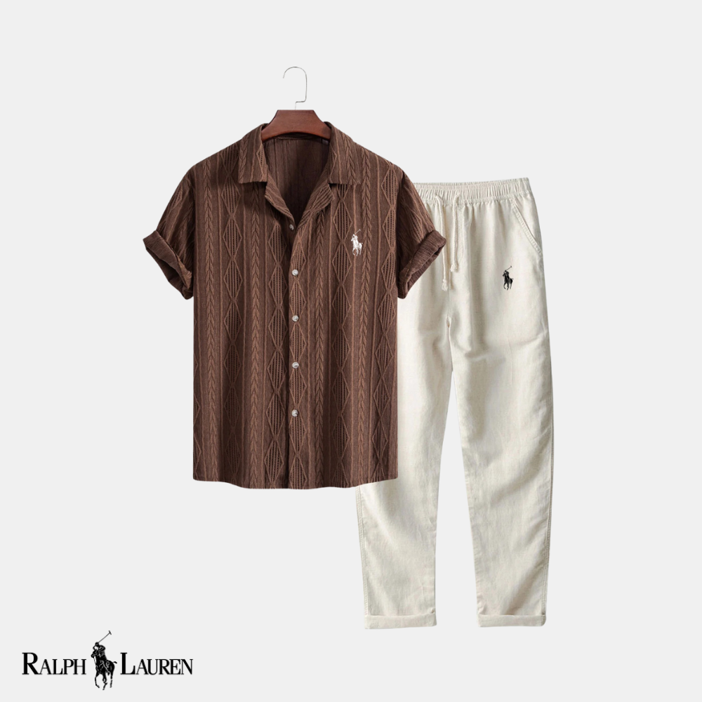 R&L Retro Luxe: Geometric Jacquard Cuban Shirt + Straight-Leg Linen Pants
