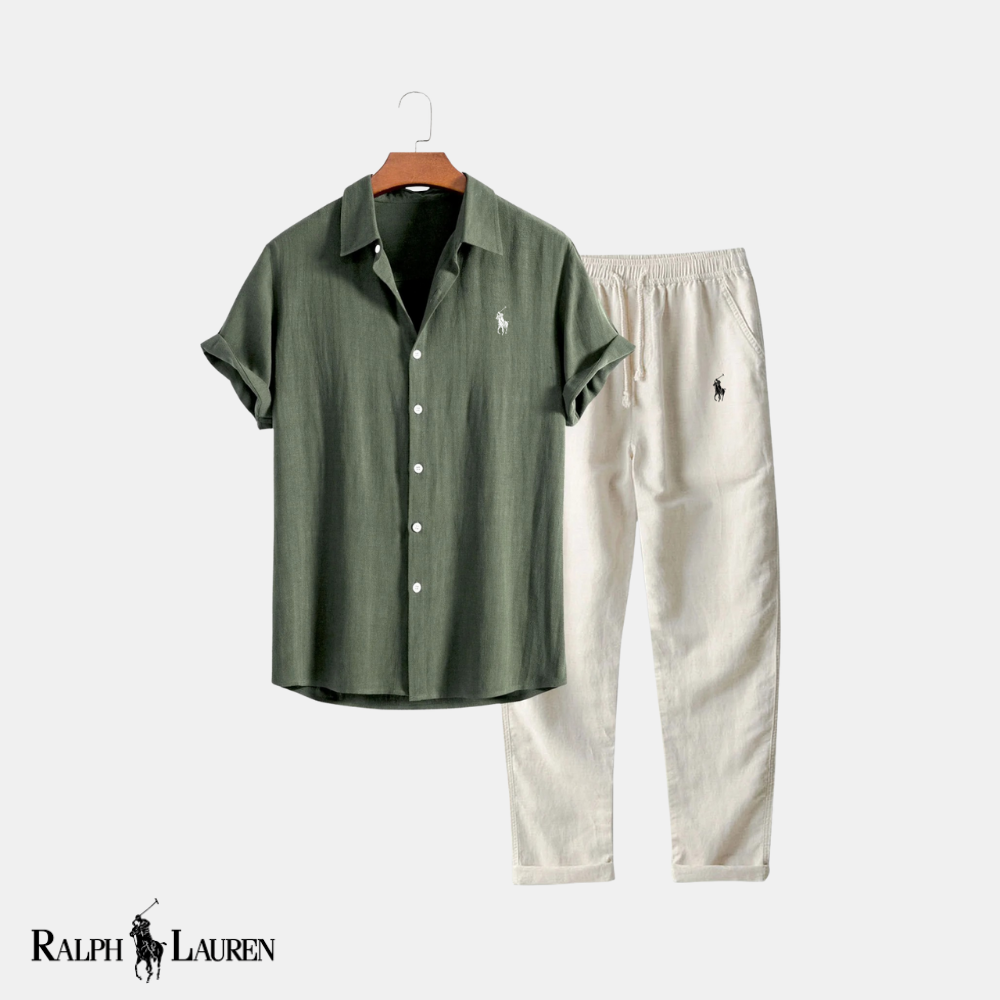 R & L™ Classic Comfort: Linen-Rayon Button-Up Shirt & Straight-Leg Linen Pants Set